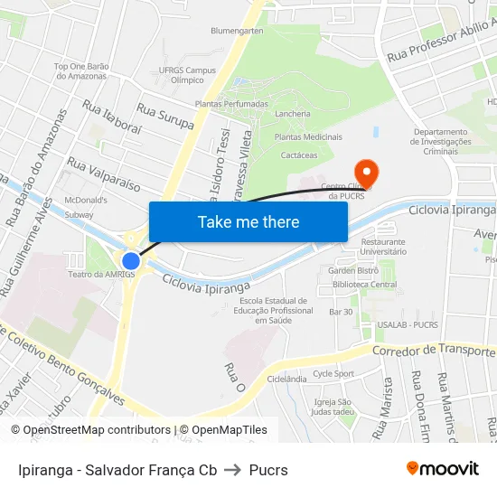 Ipiranga - Salvador França Cb to Pucrs map