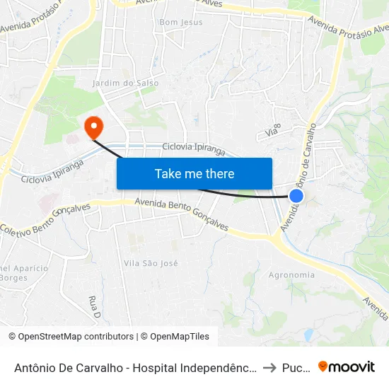 Antônio De Carvalho - Hospital Independência to Pucrs map