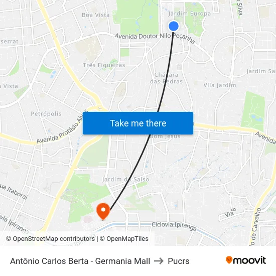Antônio Carlos Berta - Germania Mall to Pucrs map
