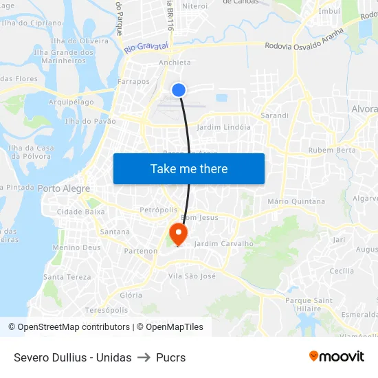 Severo Dullius - Unidas to Pucrs map