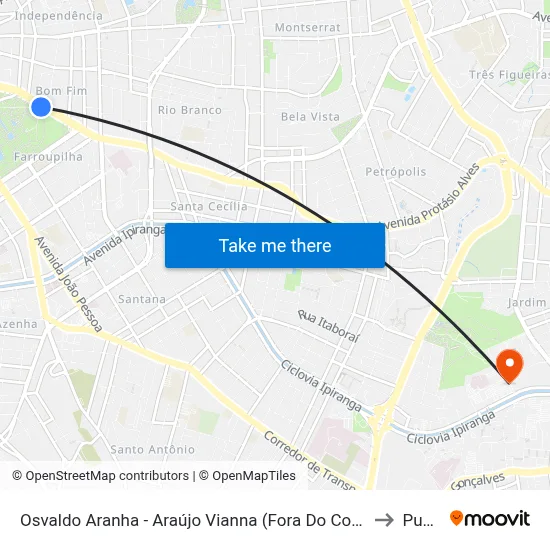 Osvaldo Aranha - Araújo Vianna (Fora Do Corredor) to Pucrs map