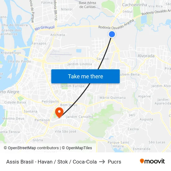 Assis Brasil - Havan / Stok / Coca-Cola to Pucrs map