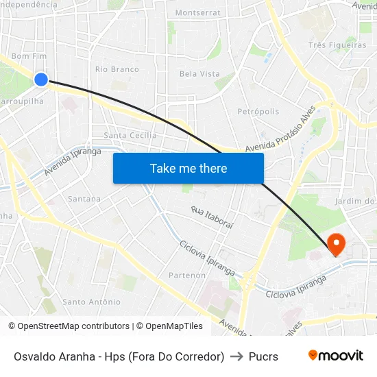 Osvaldo Aranha - Hps (Fora Do Corredor) to Pucrs map