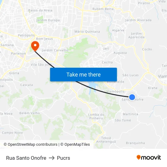 Rua Santo Onofre to Pucrs map