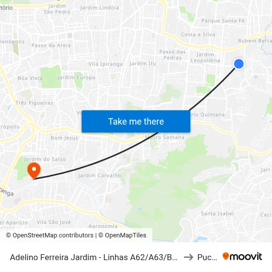 Adelino Ferreira Jardim - Linhas A62/A63/B51 to Pucrs map