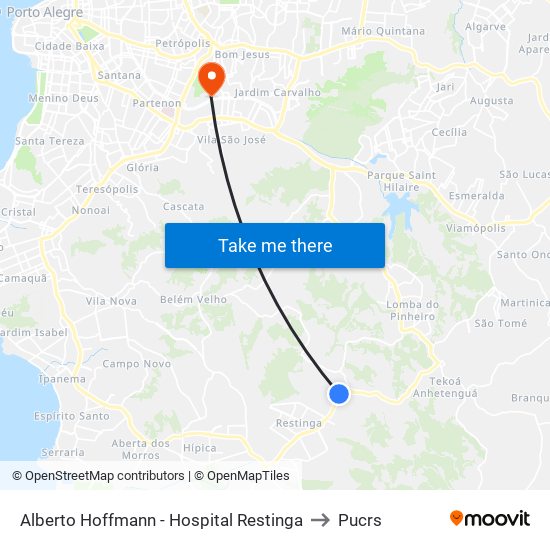 Alberto Hoffmann - Hospital Restinga to Pucrs map