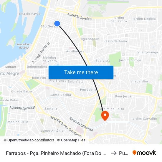 Farrapos - Pça. Pinheiro Machado (Fora Do Corredor) to Pucrs map