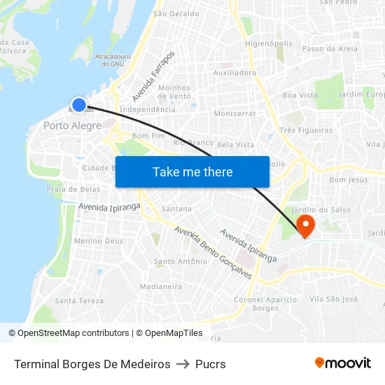 Terminal Borges De Medeiros to Pucrs map