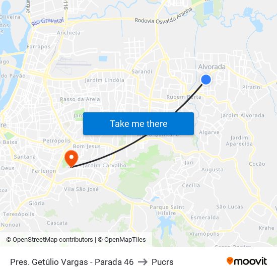 Pres. Getúlio Vargas - Parada 46 to Pucrs map