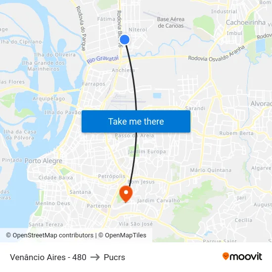 Venâncio Aires - 480 to Pucrs map