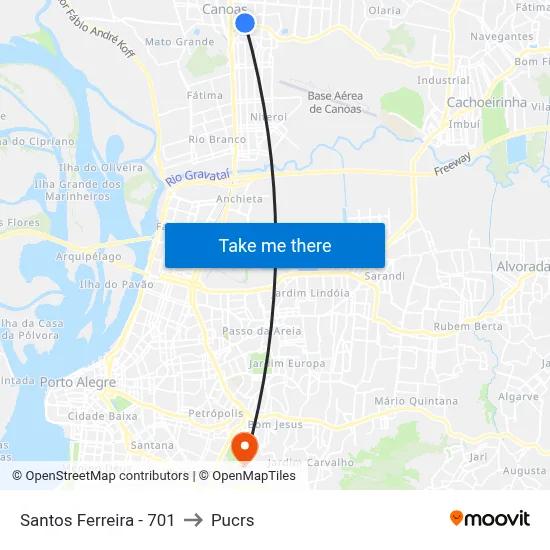 Santos Ferreira - 701 to Pucrs map