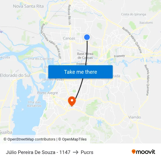 Júlio Pereira De Souza - 1147 to Pucrs map