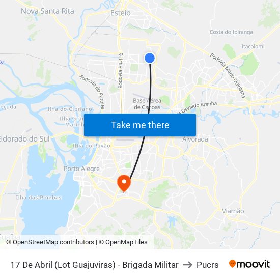17 De Abril (Lot Guajuviras) - Brigada Militar to Pucrs map