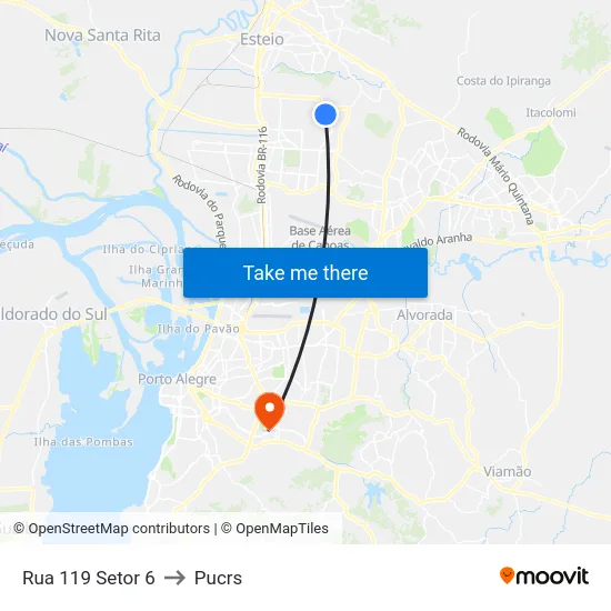 Rua 119 Setor 6 to Pucrs map