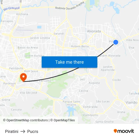Piratini to Pucrs map