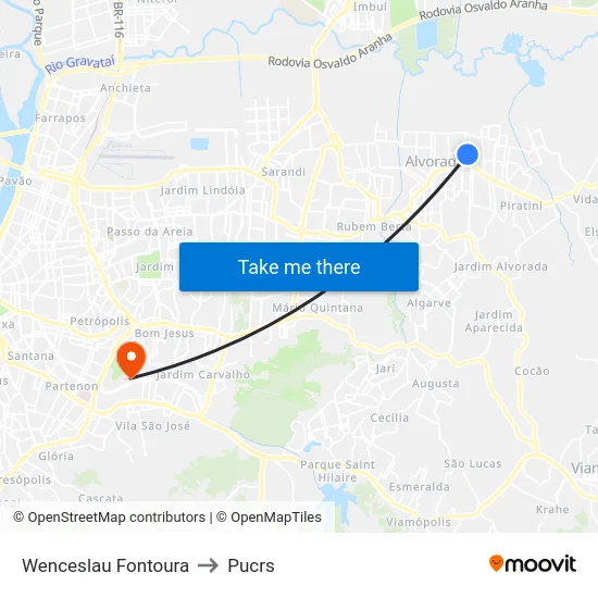 Wenceslau Fontoura to Pucrs map