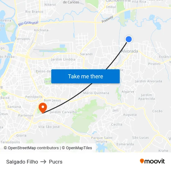 Salgado Filho to Pucrs map