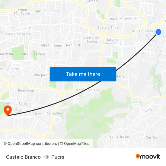 Castelo Branco to Pucrs map