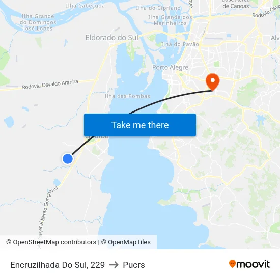 Encruzilhada Do Sul, 229 to Pucrs map