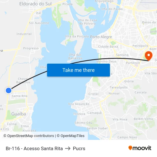 Br-116 - Acesso Santa Rita to Pucrs map