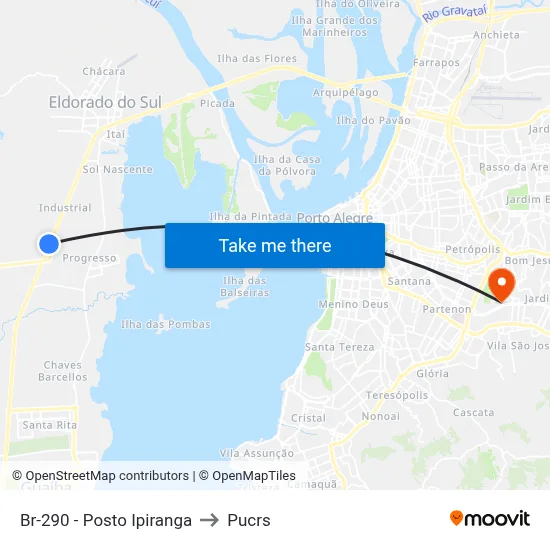 Br-290 - Posto Ipiranga to Pucrs map