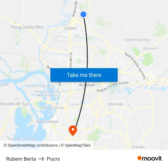 Rubem Berta to Pucrs map