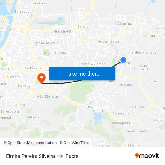 Elmira Pereira Silveira to Pucrs map