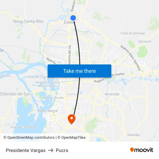 Presidente Vargas to Pucrs map