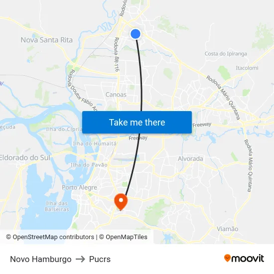 Novo Hamburgo to Pucrs map