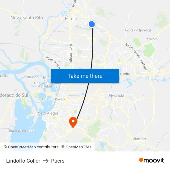 Lindolfo Collor to Pucrs map