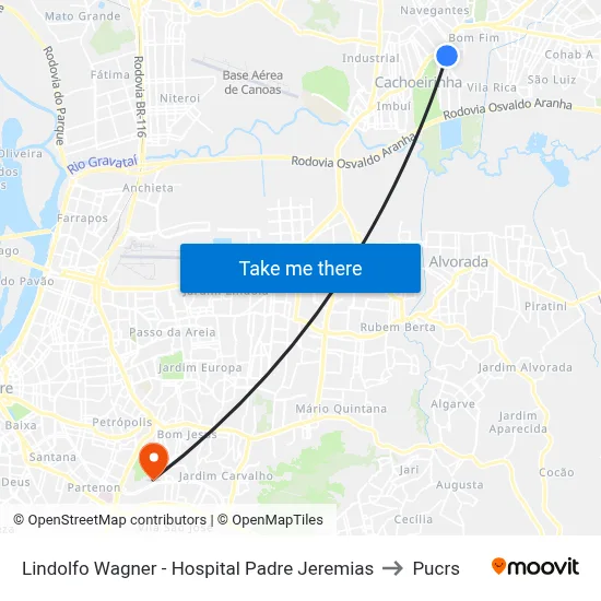 Lindolfo Wagner - Hospital Padre Jeremias to Pucrs map