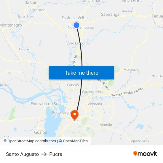Santo Augusto to Pucrs map