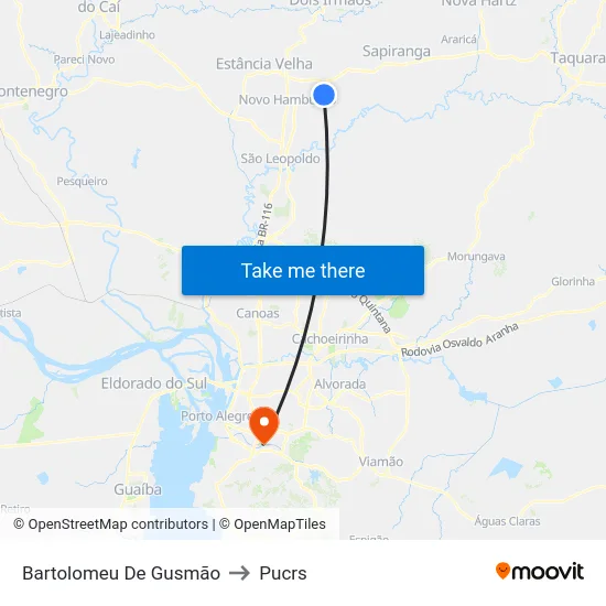 Bartolomeu De Gusmão to Pucrs map