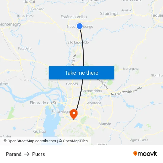 Paraná to Pucrs map