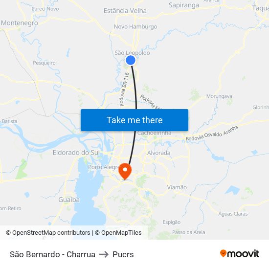 São Bernardo - Charrua to Pucrs map