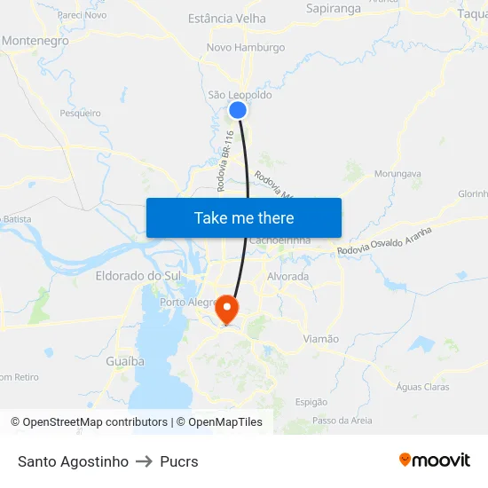 Santo Agostinho to Pucrs map