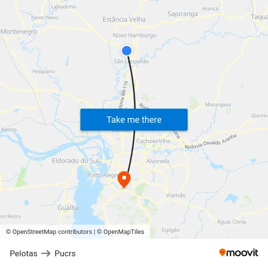 Pelotas to Pucrs map