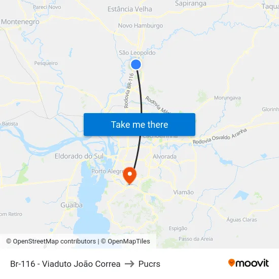 Br-116 - Viaduto João Correa to Pucrs map