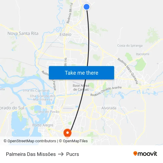 Palmeira Das Missões to Pucrs map