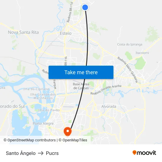 Santo Ângelo to Pucrs map