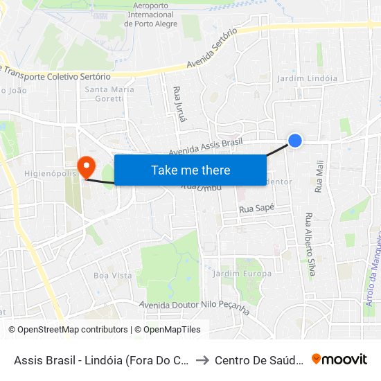 Assis Brasil - Lindóia (Fora Do Corredor) to Centro De Saúde Iapi map