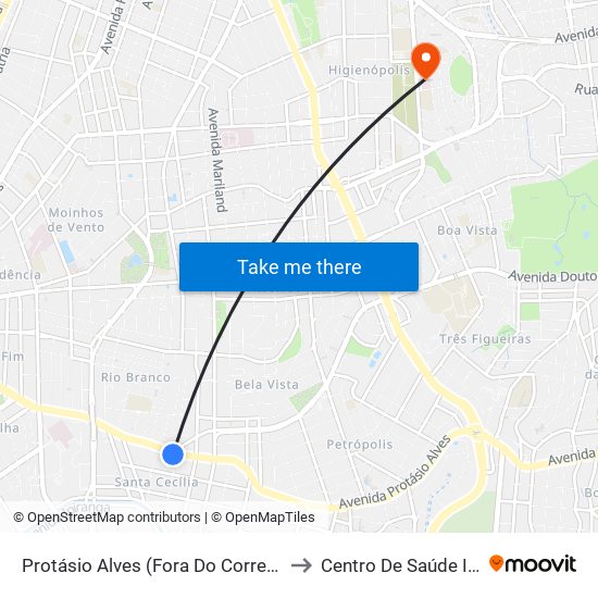 Protásio Alves (Fora Do Corredor) to Centro De Saúde Iapi map