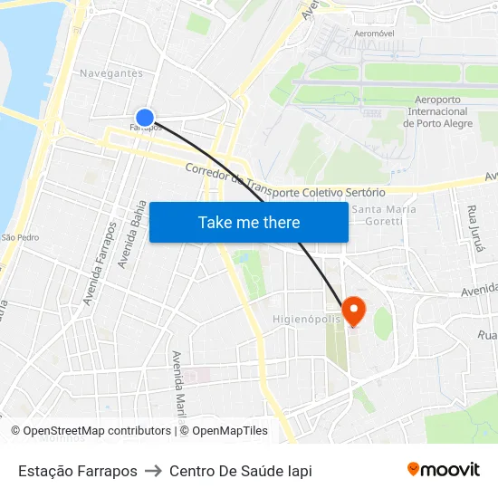 Estação Farrapos to Centro De Saúde Iapi map