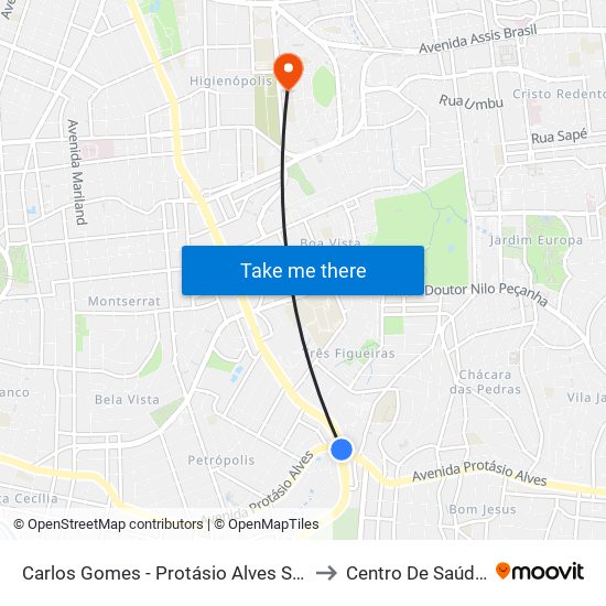 Carlos Gomes - Protásio Alves Sn (Piso 1) to Centro De Saúde Iapi map