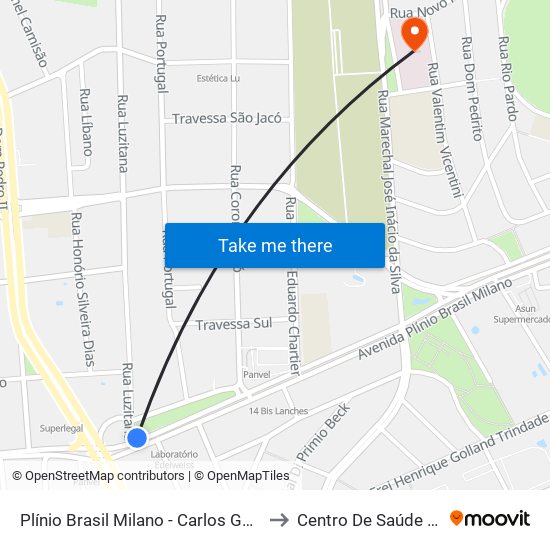 Plínio Brasil Milano - Carlos Gomes to Centro De Saúde Iapi map
