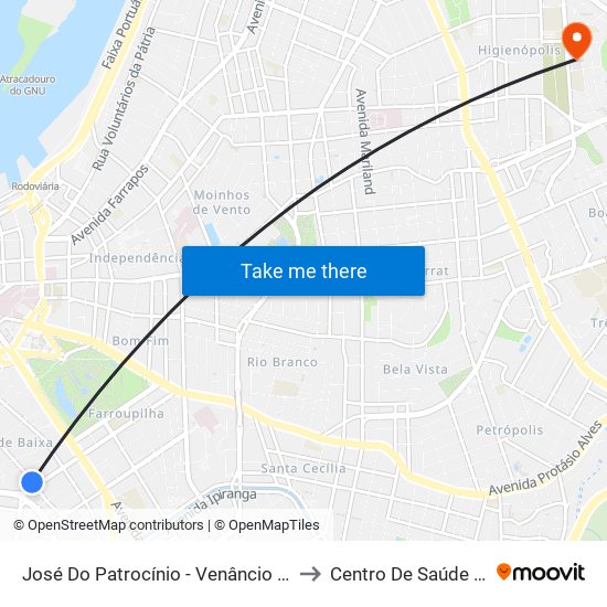 José Do Patrocínio - Venâncio Aires to Centro De Saúde Iapi map