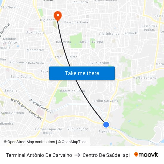 Terminal Antônio De Carvalho to Centro De Saúde Iapi map