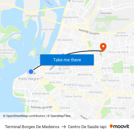 Terminal Borges De Medeiros to Centro De Saúde Iapi map