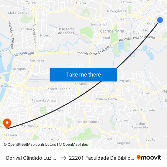 Dorival Cândido Luz De Oliveira - Parada 70 to 22201 Faculdade De Biblioteconomia E Comunicação map