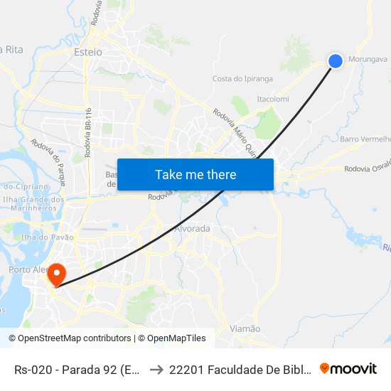 Rs-020 - Parada 92 (Esc. Emília Viega Da Rocha) to 22201 Faculdade De Biblioteconomia E Comunicação map